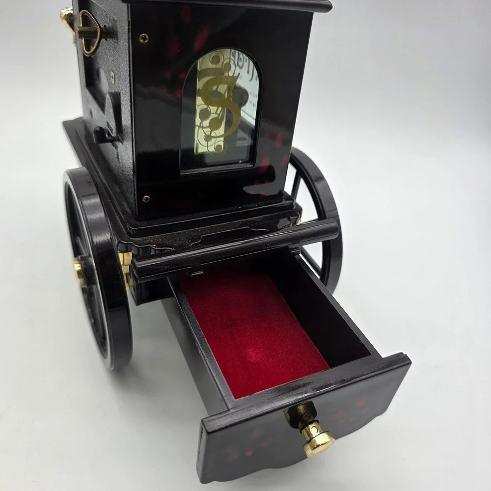 Pierrot Stranger Organ Music Box Vintage Carriage Jewelry Box Black Red 8.5in